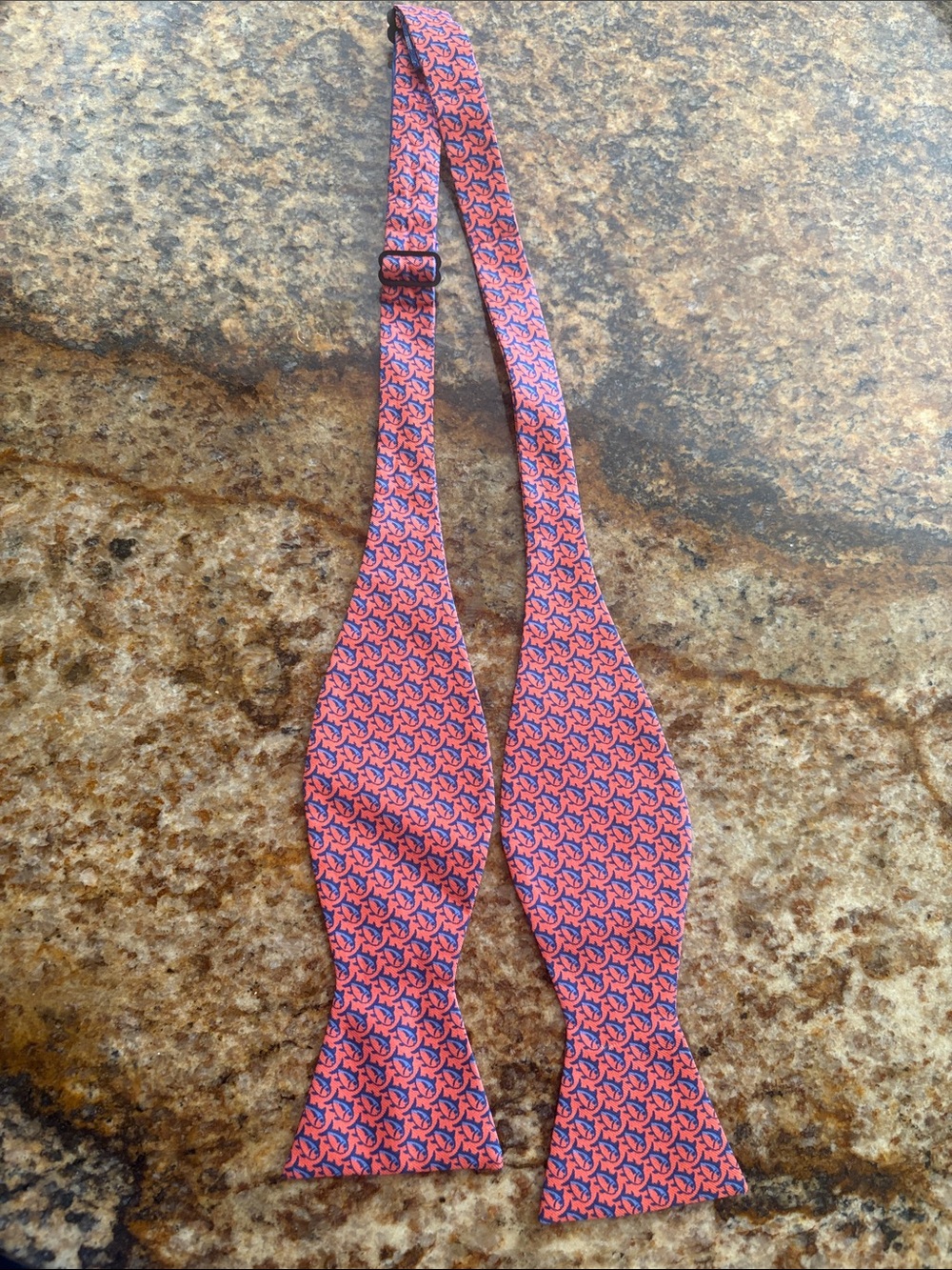 Southern Tide Coral and Navy Self-Tie Bow Tie